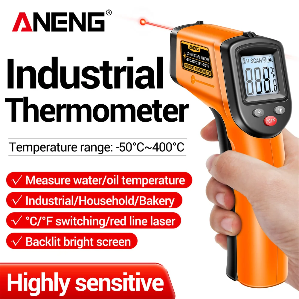 Industrial Laser Thermometer Gun - Инфракрасный термометр-пистолет ANENG TH201, цифровой, диапазон