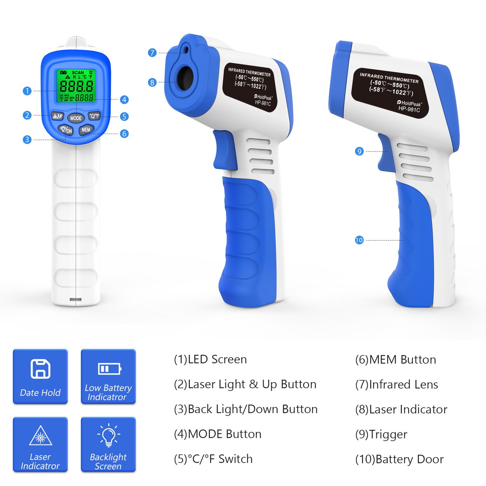 Инфракрасный термометр -50 ℃ ~ – обзор и цена Industrial Laser Thermometer Gun